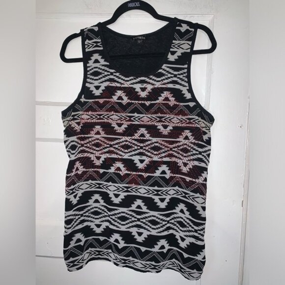 Express black and white printed tank top with red studs‎ size large - Picture 1 of 7